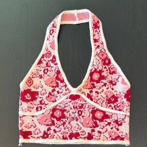 Princess polly s/m Pink and Red Floral Sweater Halter Crop Top